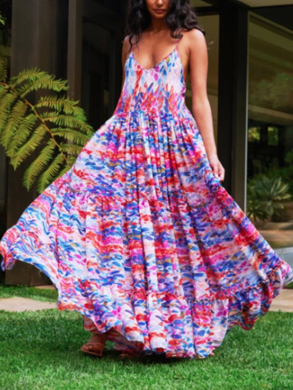 Misa Los Angelos Kalita Maxi Dress Feathers of Corfu Multi Chiffon Size Large